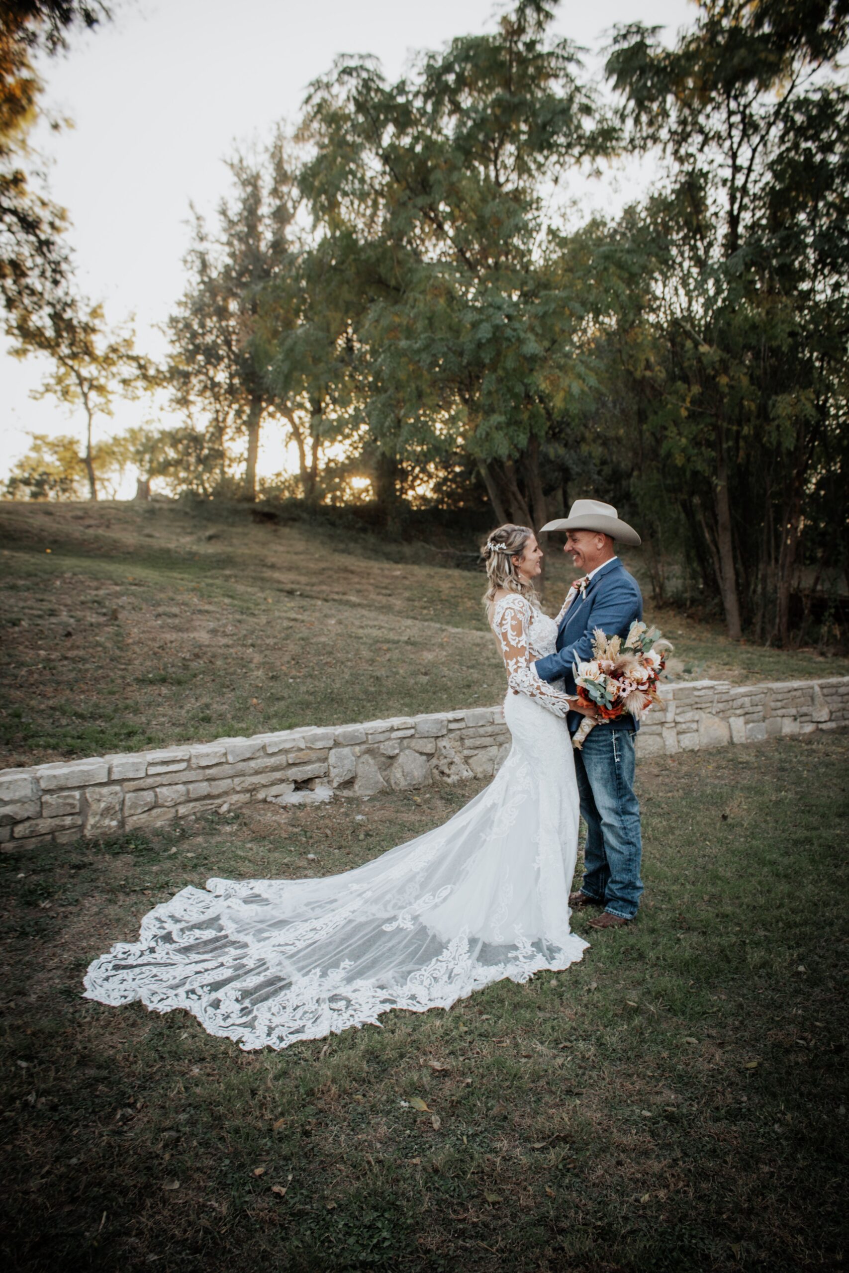 Bride and groom portrait at Chisholm Trail Rustic Venue