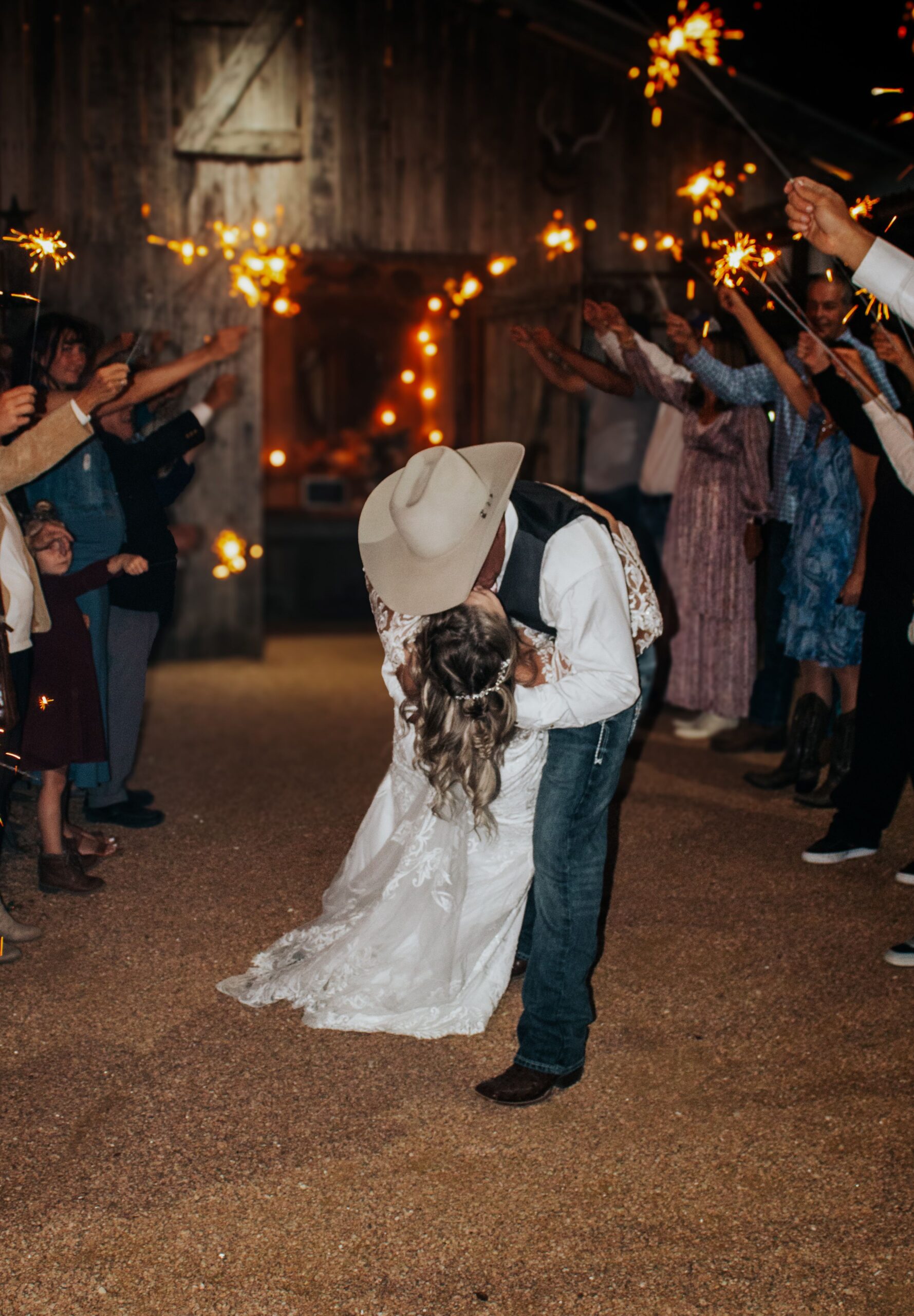 Sparkler sendoff celebration at Chisholm Trail Rustic Venue