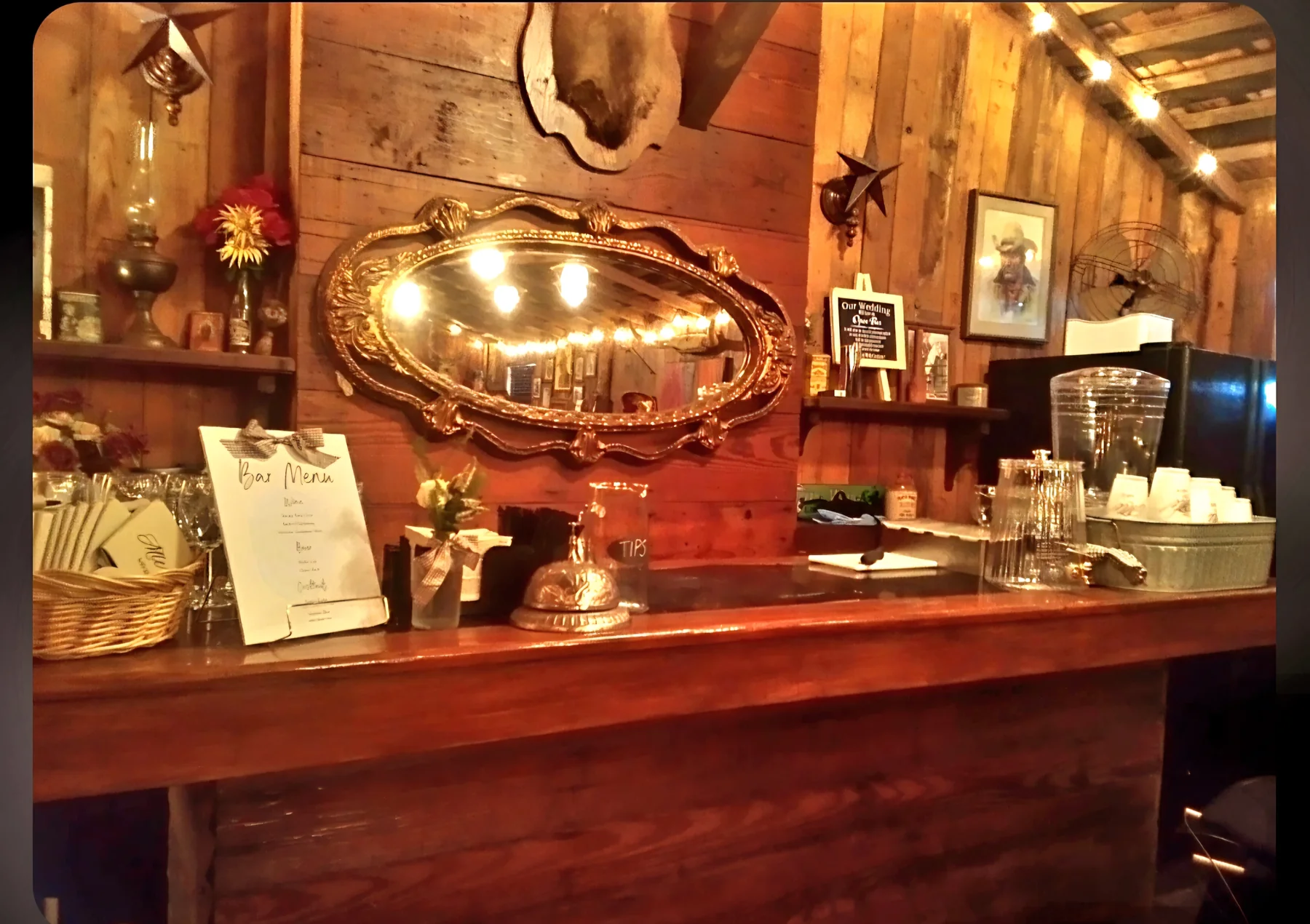 Rustic saloon bar inside Chisholm Trail Rustic Venue