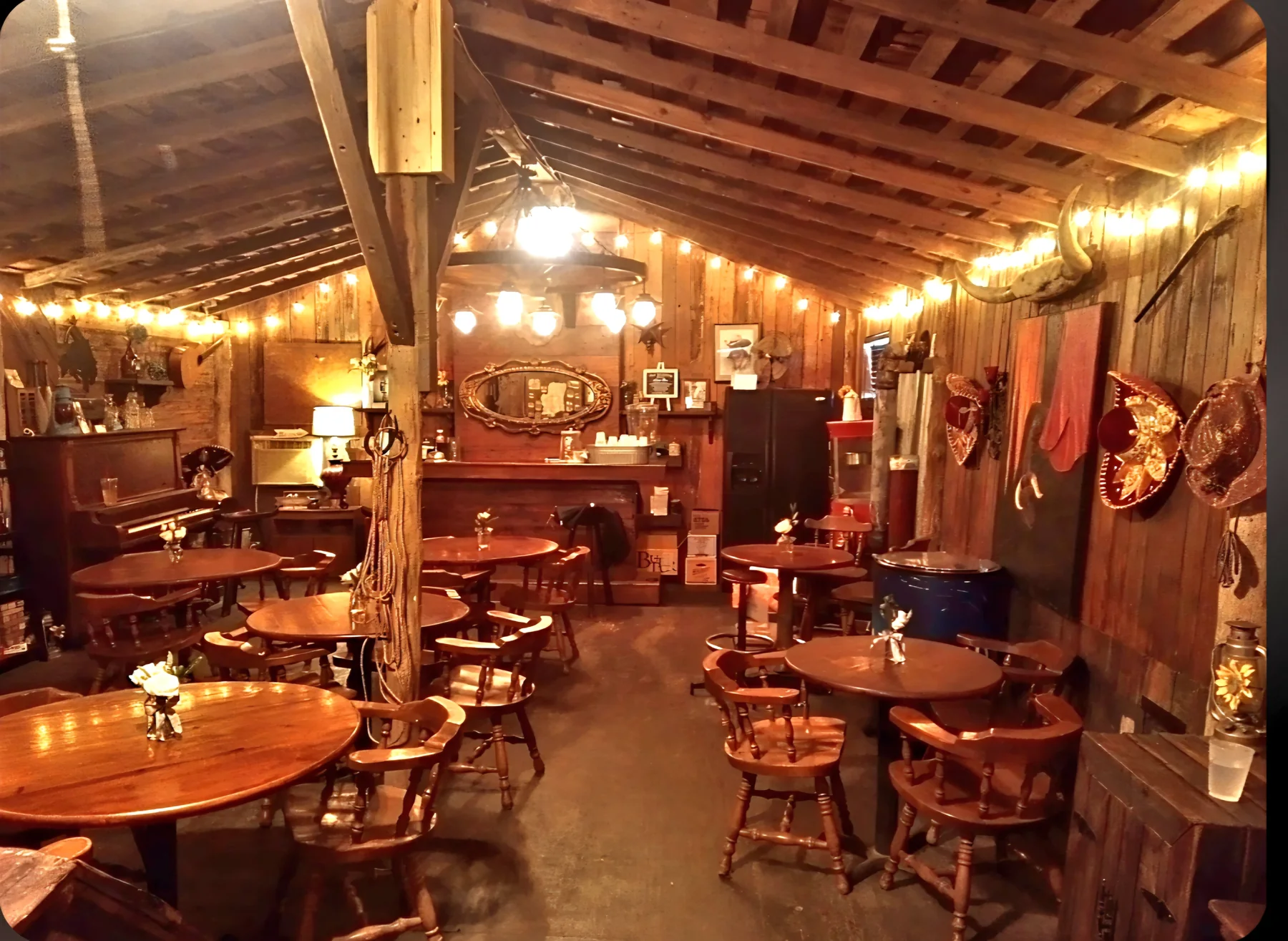 Inside the western saloon at Chisholm Trail Rustic Venue